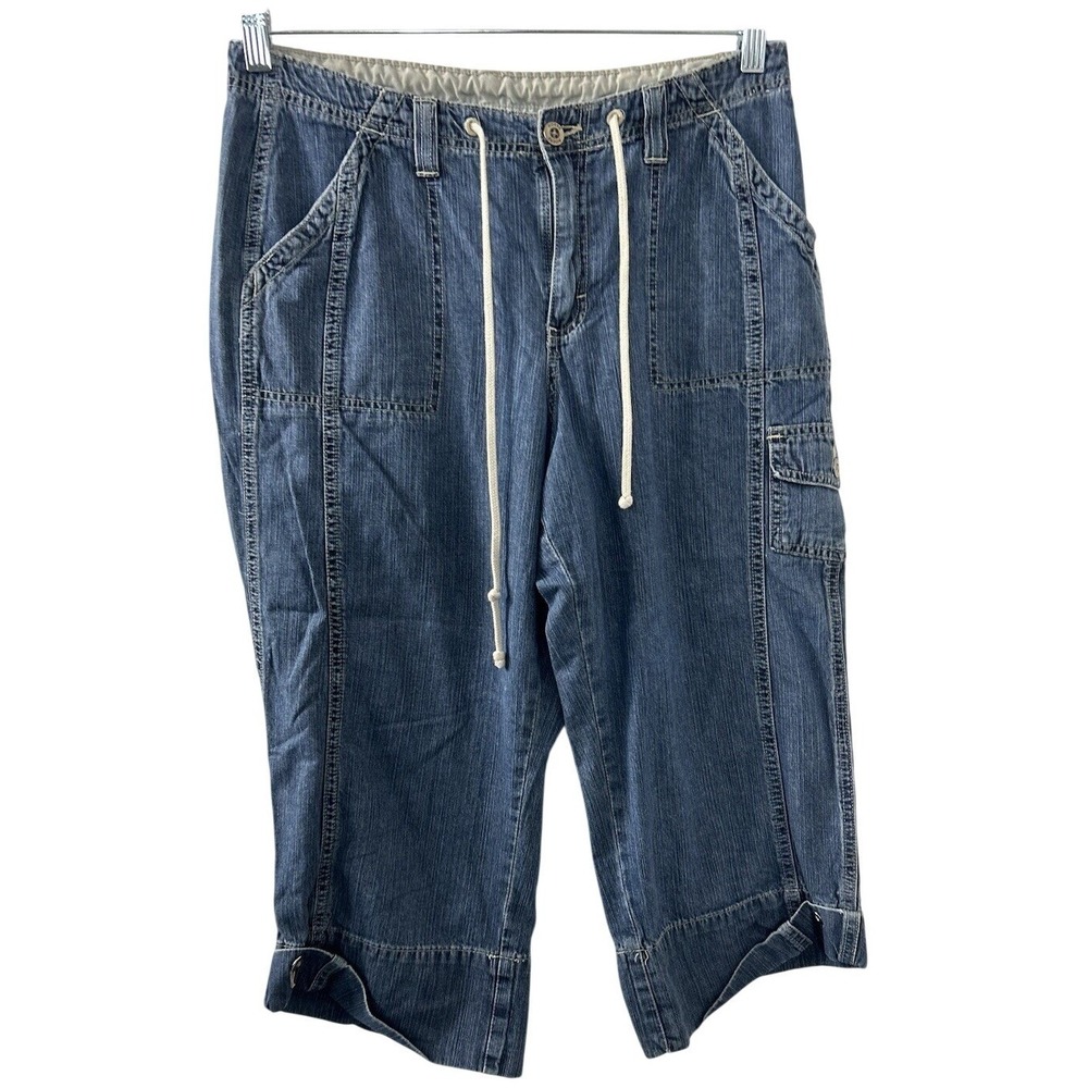 Riders by Lee Denim Capri Pants L Blue Drawstring Cargo Utility Gorpcore Boho